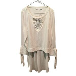 7th Avenue New York & Company Top Women Large White Polyester Stretch Hi-Low Hem